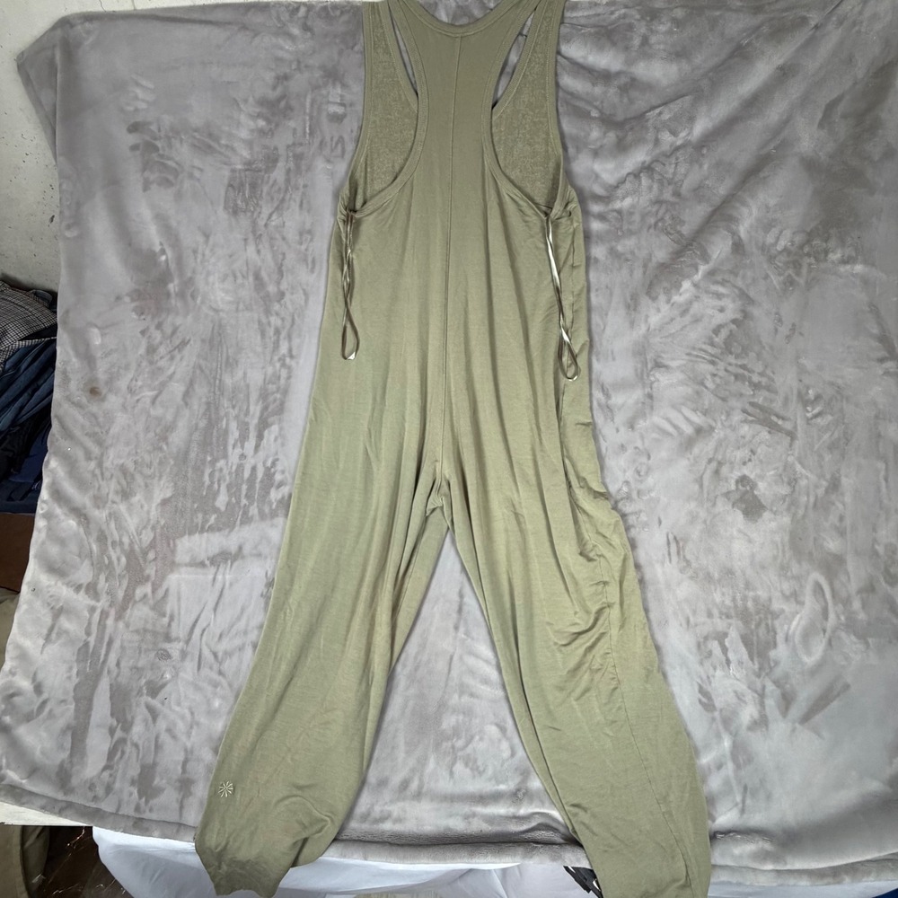 Athleta Womens Small Olive Green Racerback Knit Wide Leg Jumpsuit Loungewear - Picture 2 of 7